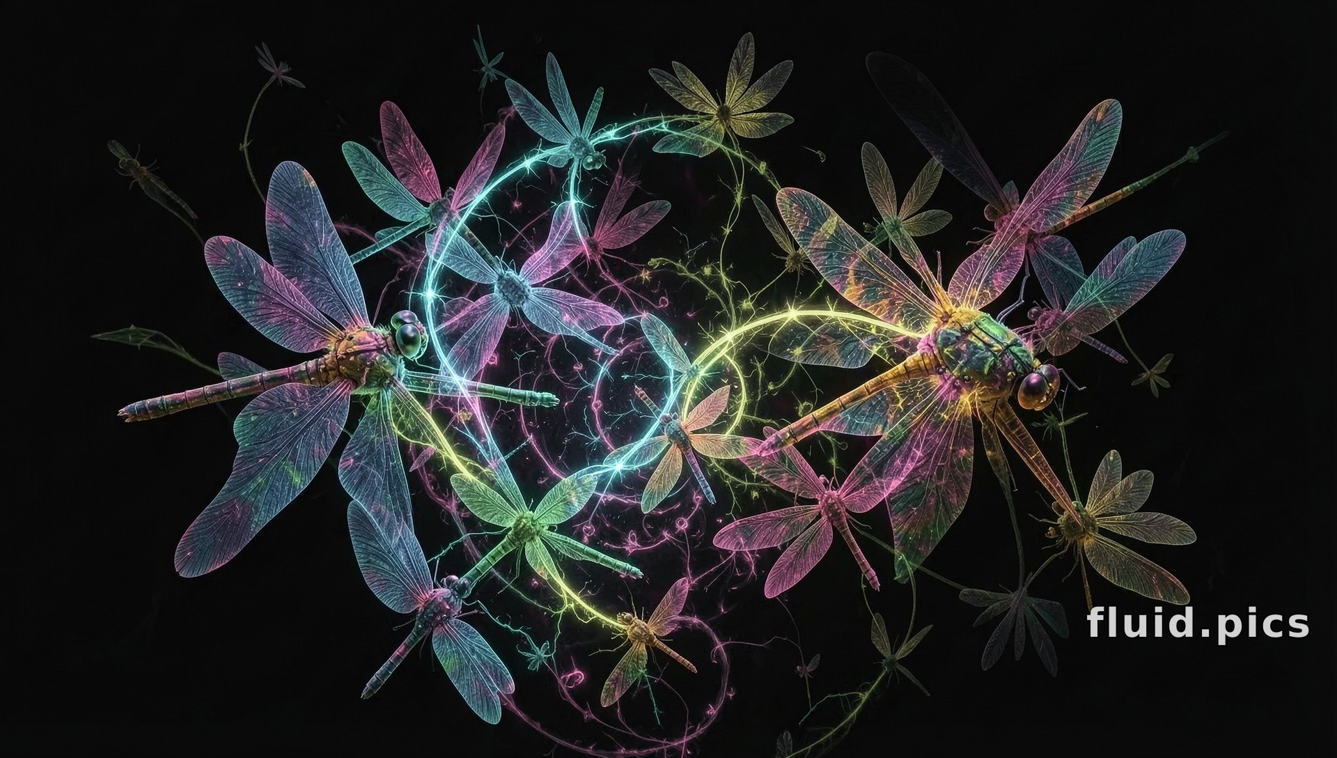Dragonflies on Light Rings — Fractal Art