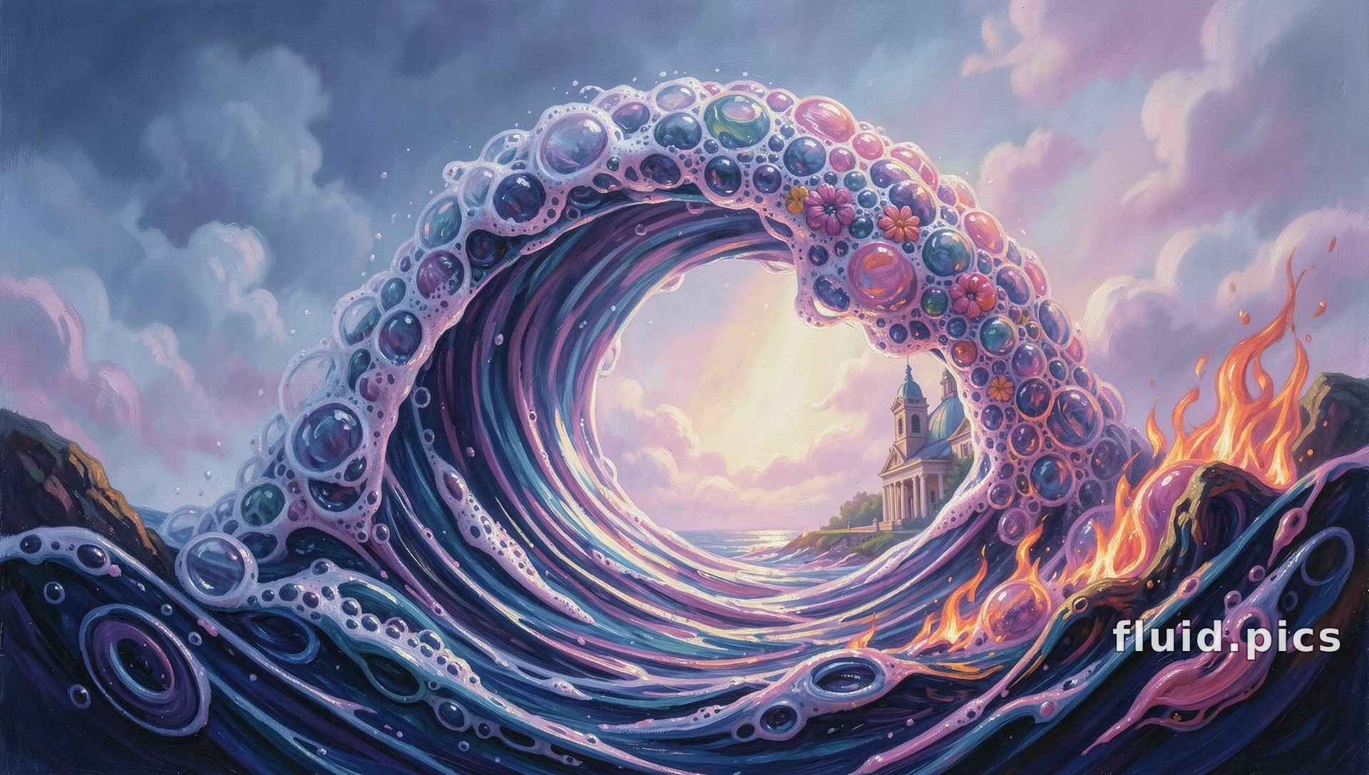 Wave Over Chapel — Hybrid Art