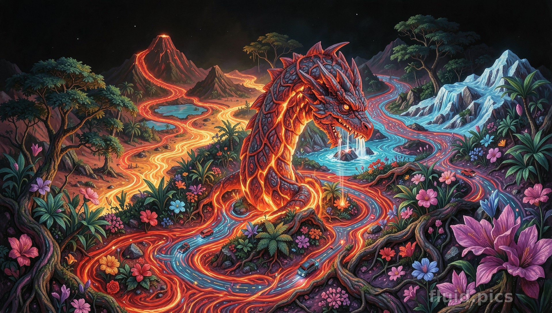 Dragon Feeds the Rivers — Hybrid Art