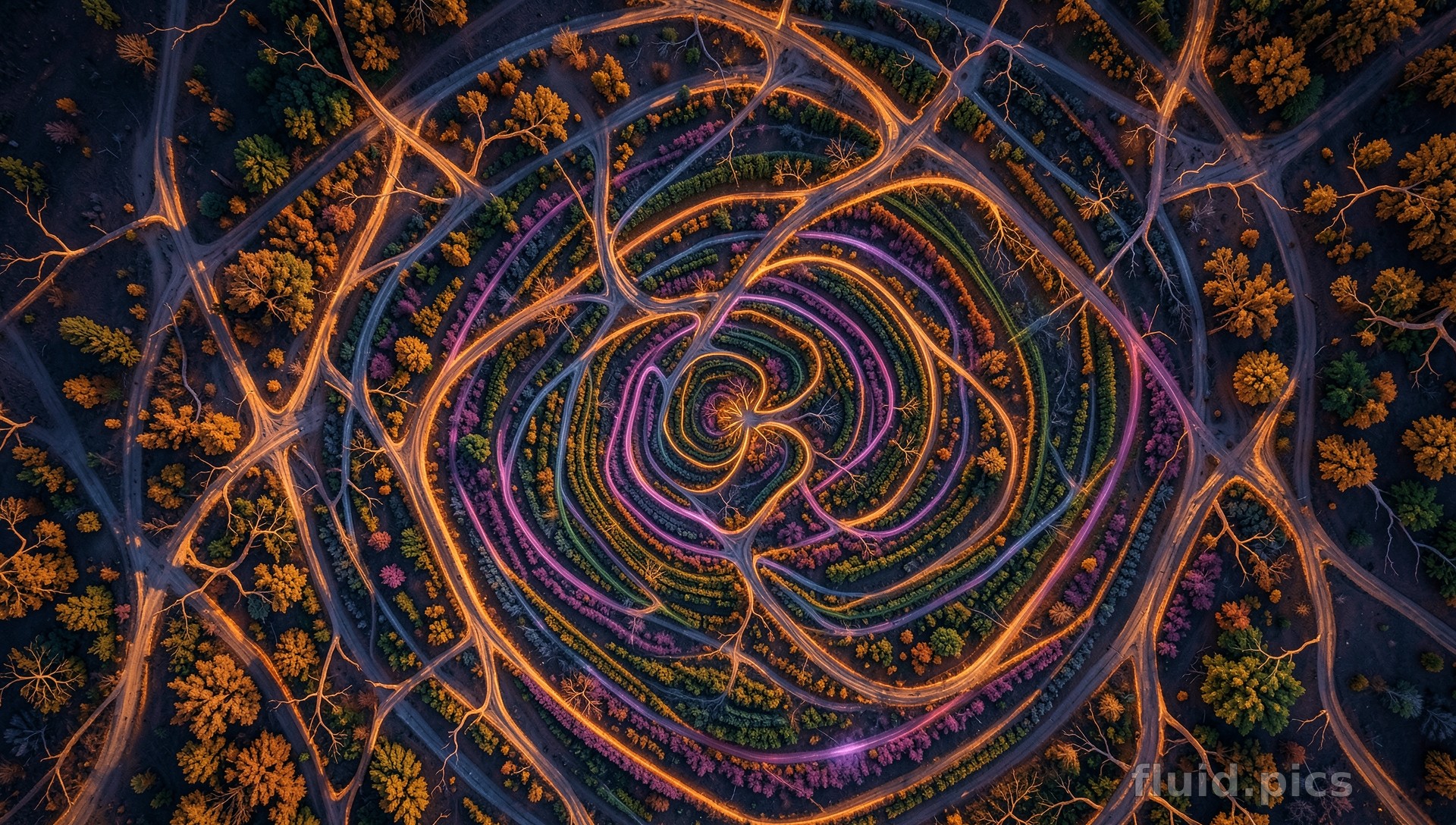 Labyrinth in Autumn Forest — Fractal Art