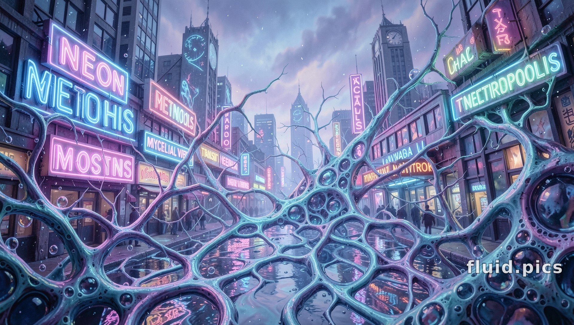 Mycelium Over the Street — Hybrid Art