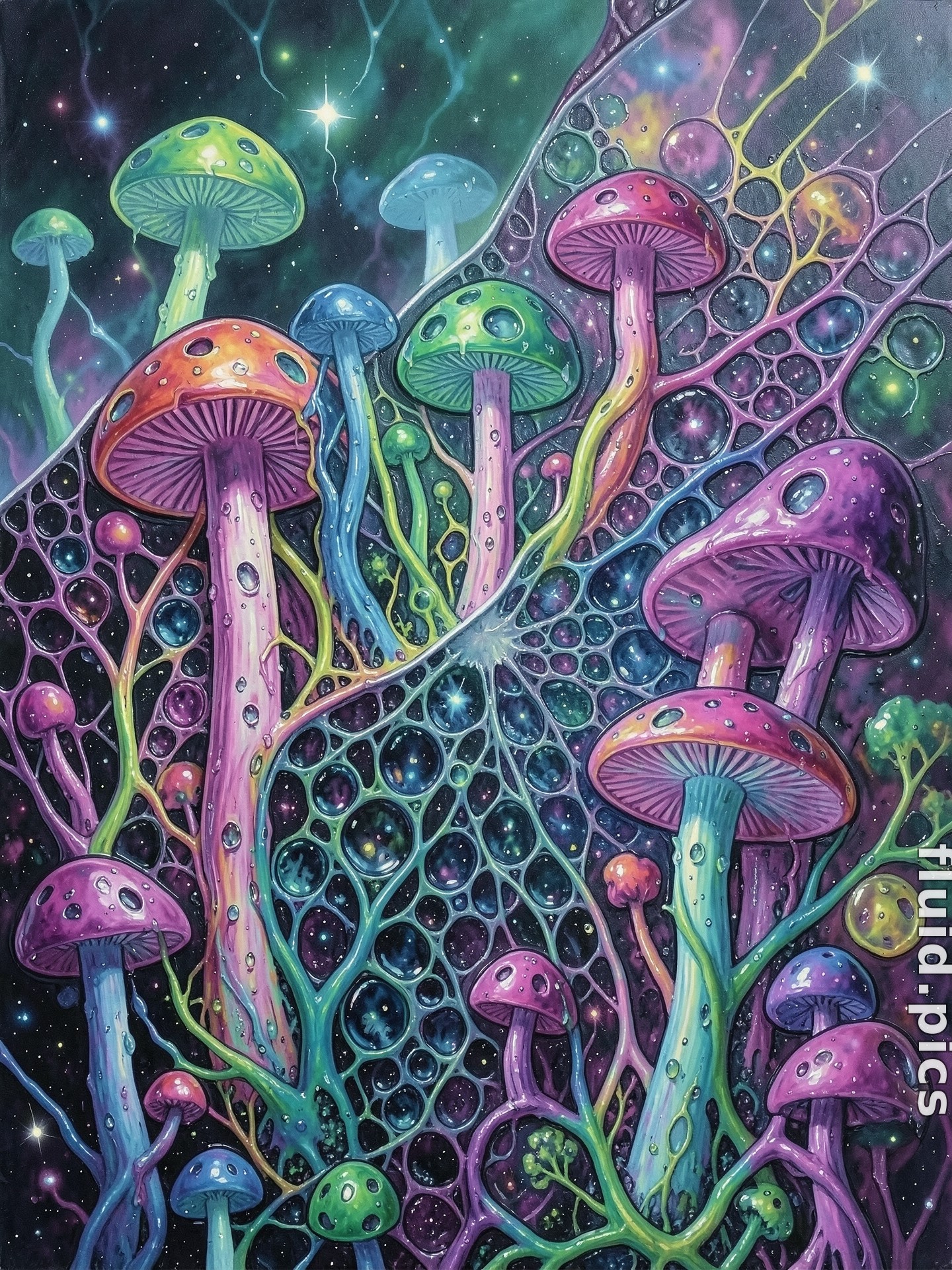Starlit Mushrooms — Гибридное искусство