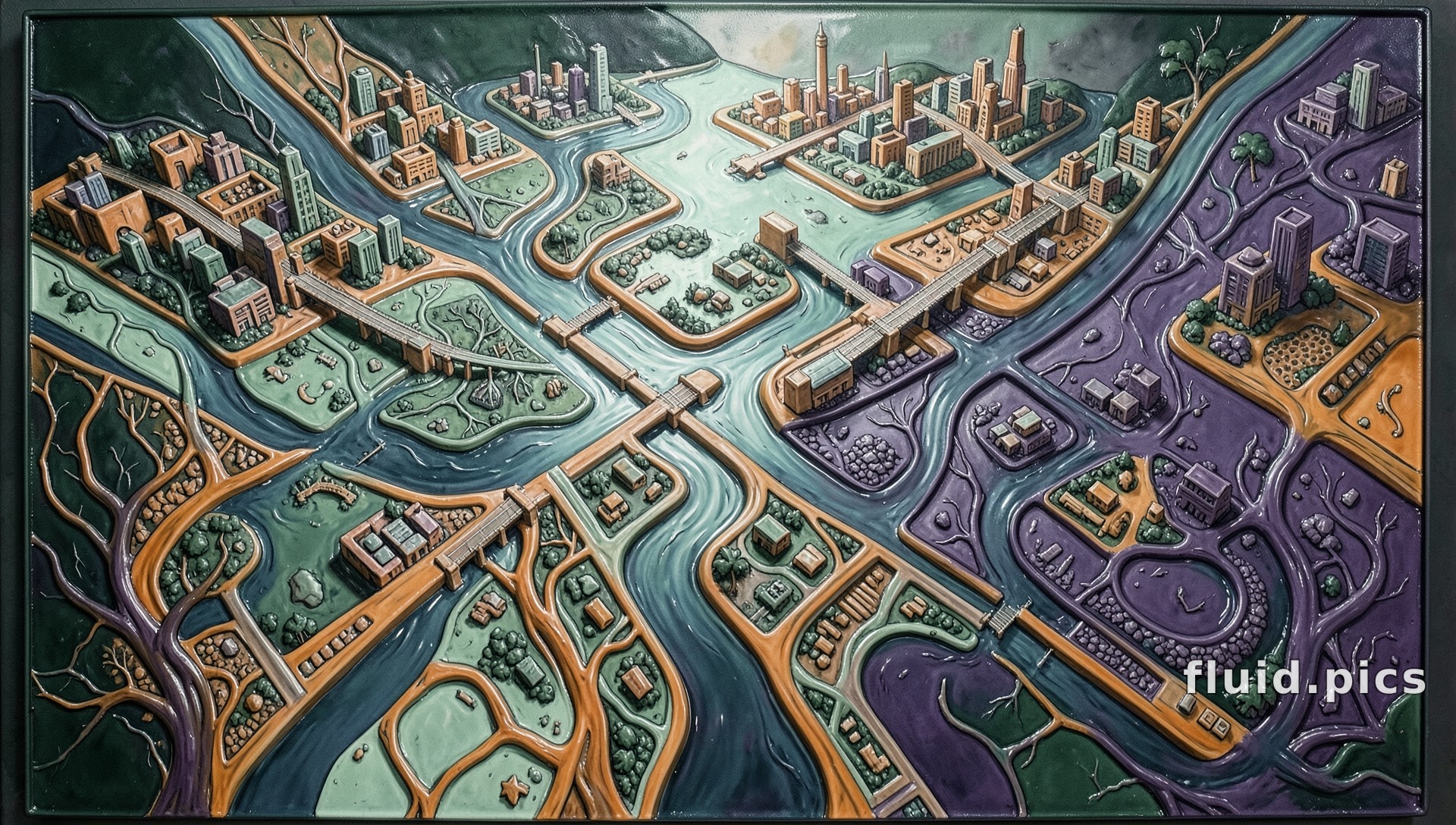 Urban River Junction — Psychedelic Abstract