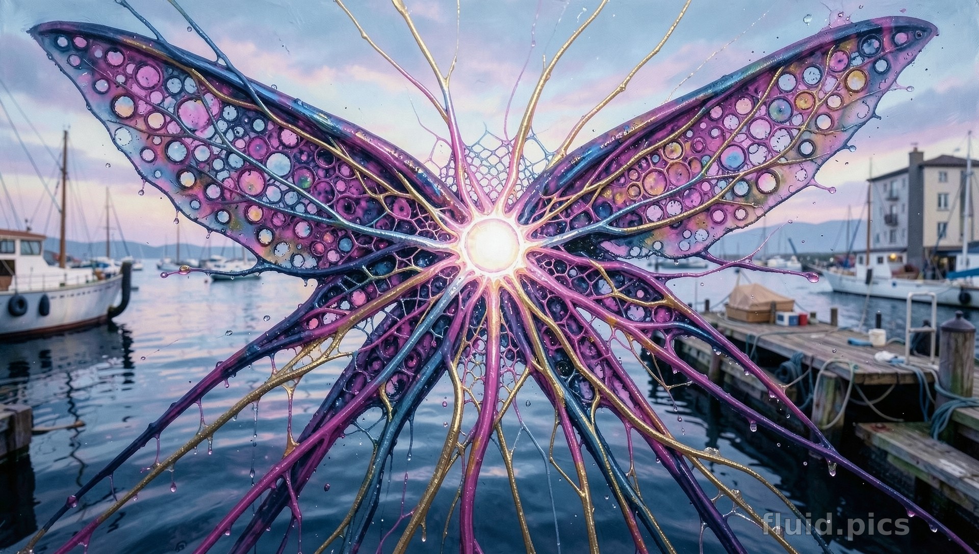 Butterfly over the Harbor — Hybrid Art