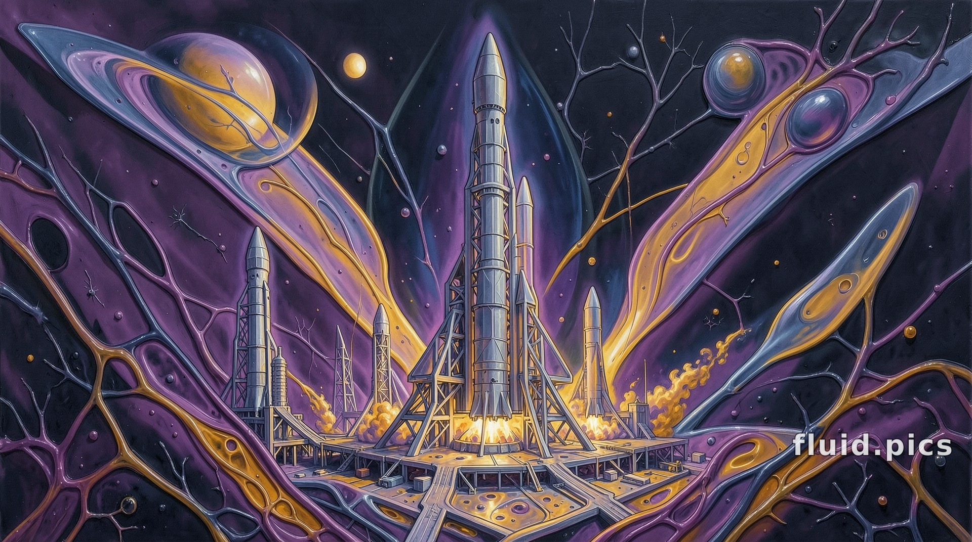 Rings Above the Launch — Psychedelic Abstract