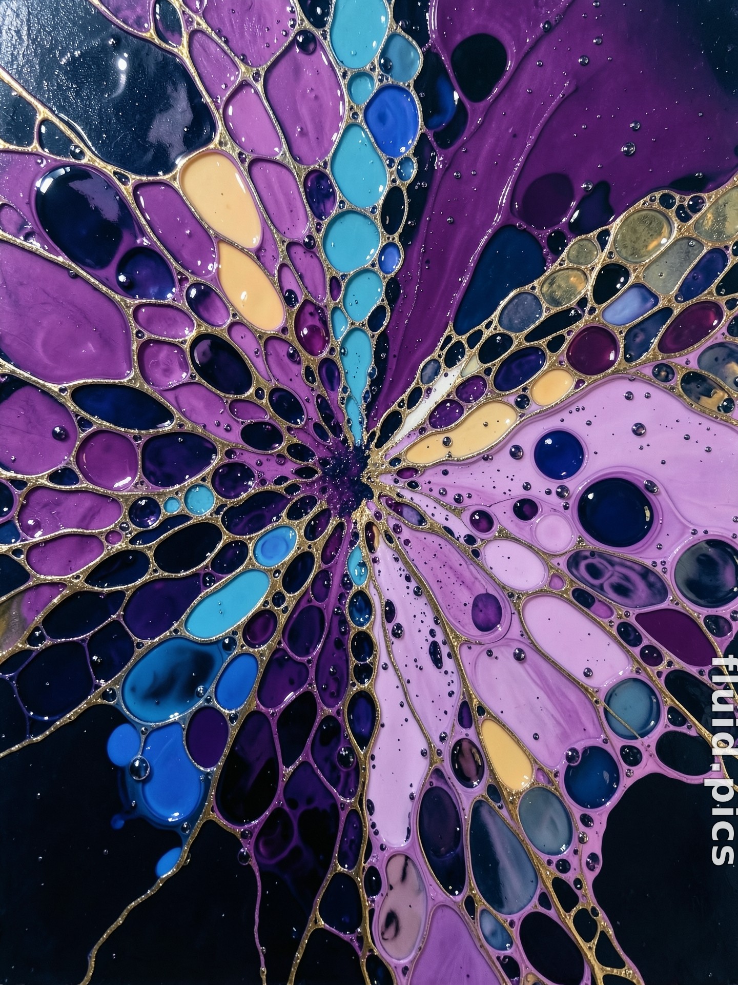Golden Web Flower — Fluid Art