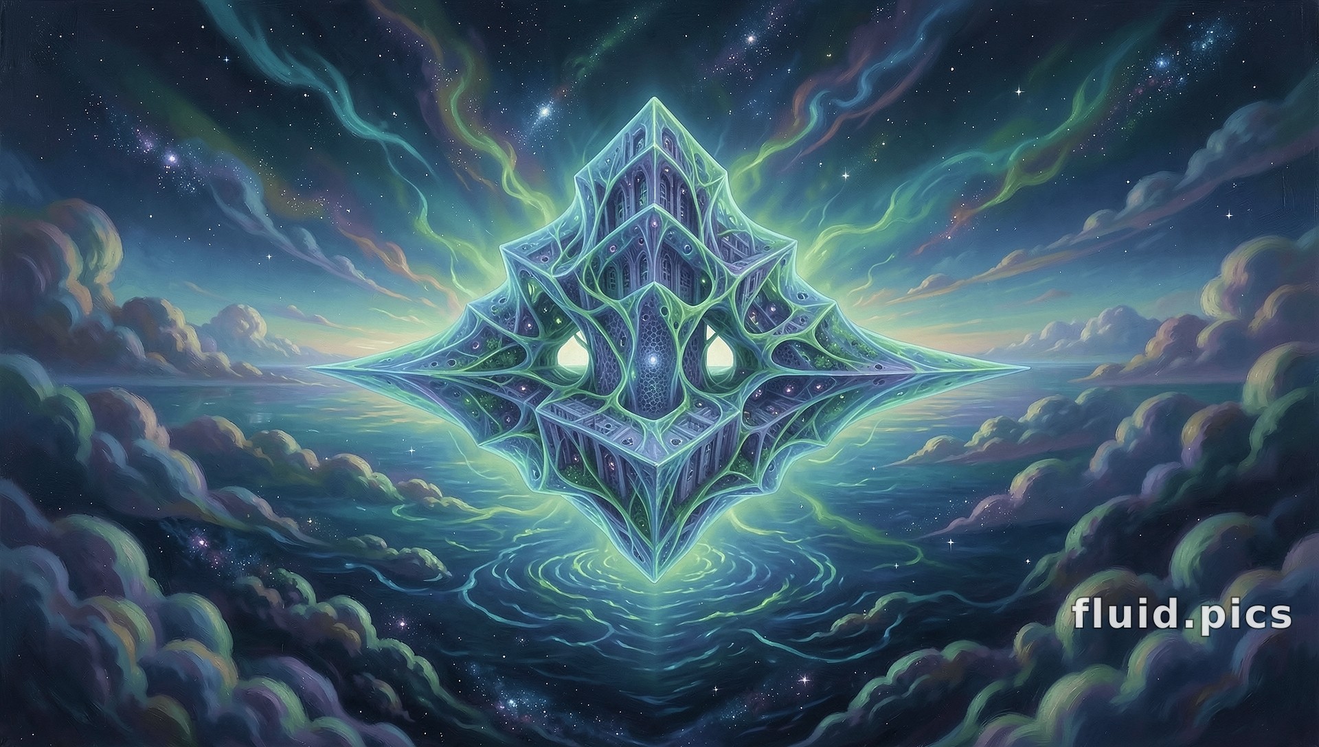 Spire Over Water — Psychedelic Abstract