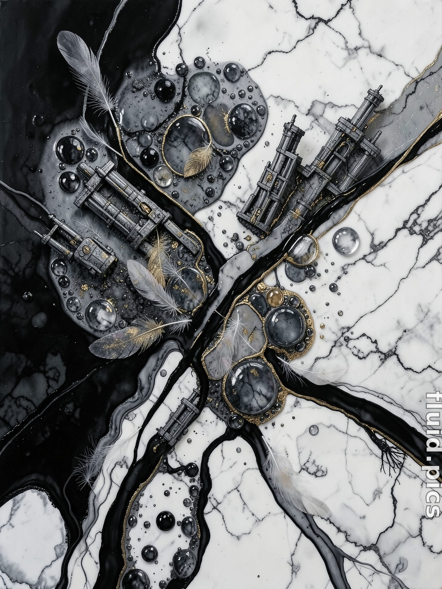 Marble Rivers Feathers — Гибридное искусство