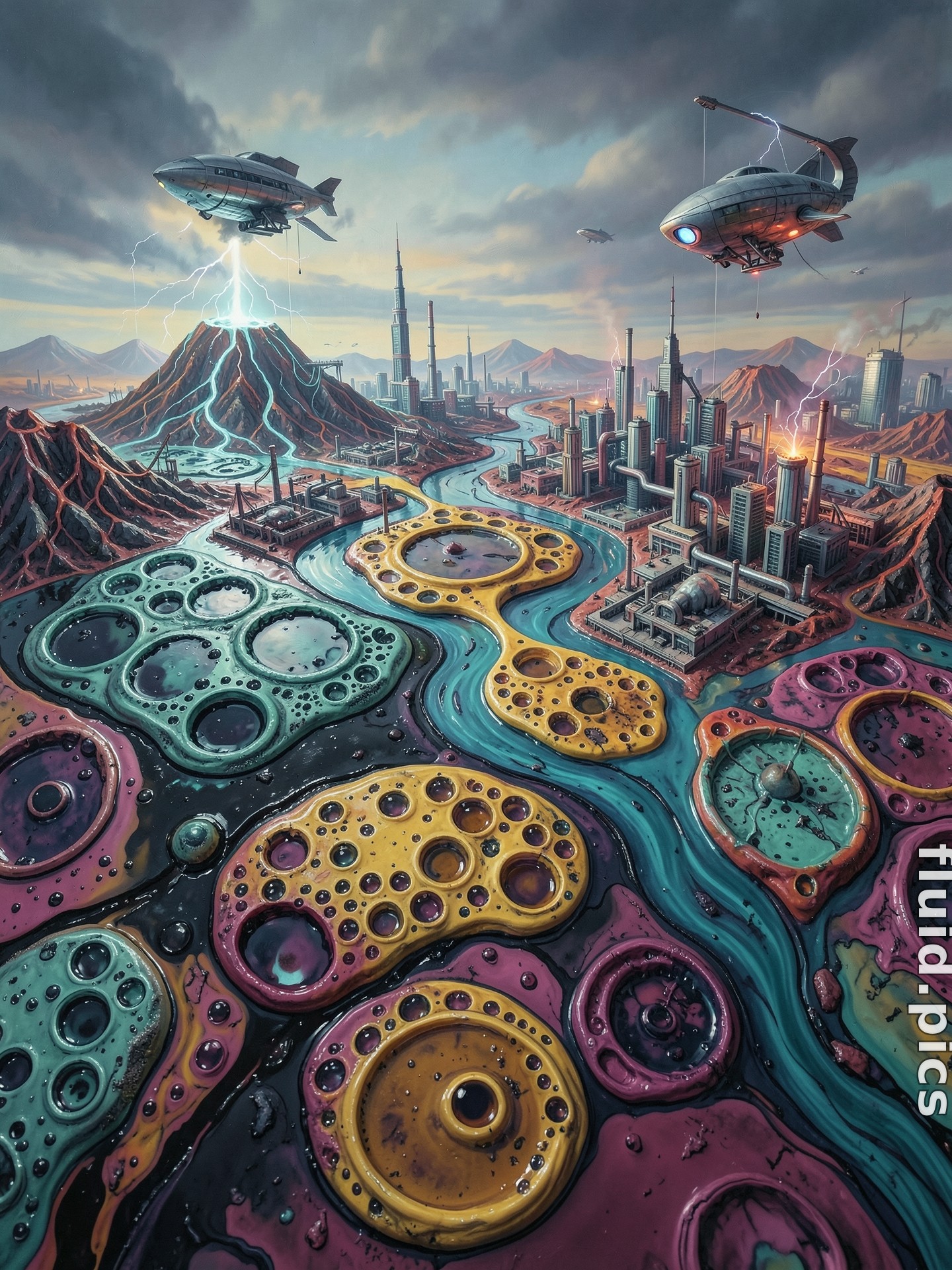 River Through Cells — Гибридное искусство