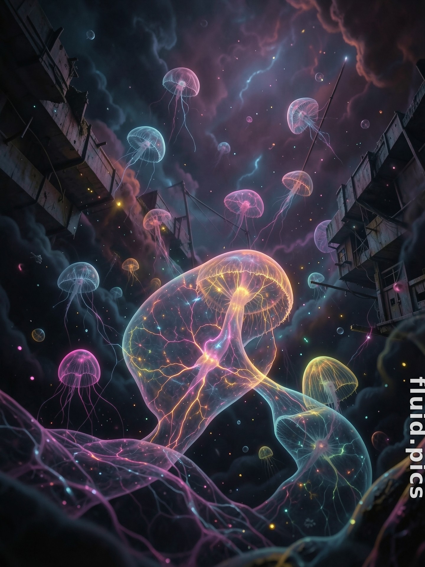 Jellyfish Over the Pier — Гибридное искусство