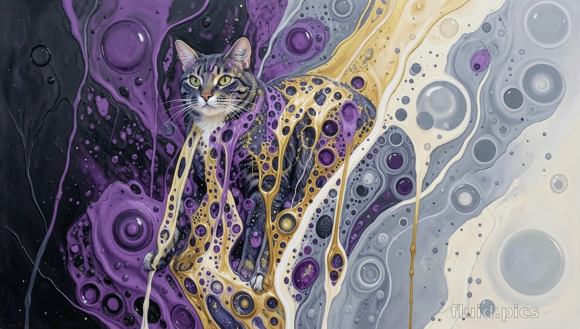 Cat Among Liquid Paints — Hybrid Art