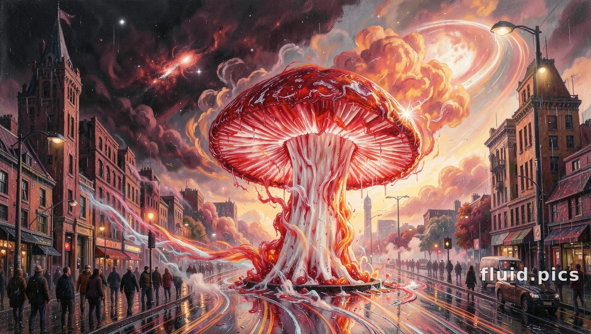 City's Blazing Mushroom — Гибридное искусство